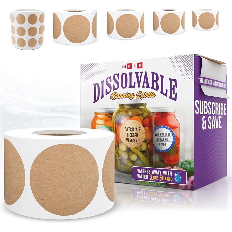 Dissolvable Canning Labels - 200 Kraft Paper Jar Labels - Water-Safe Adhesive