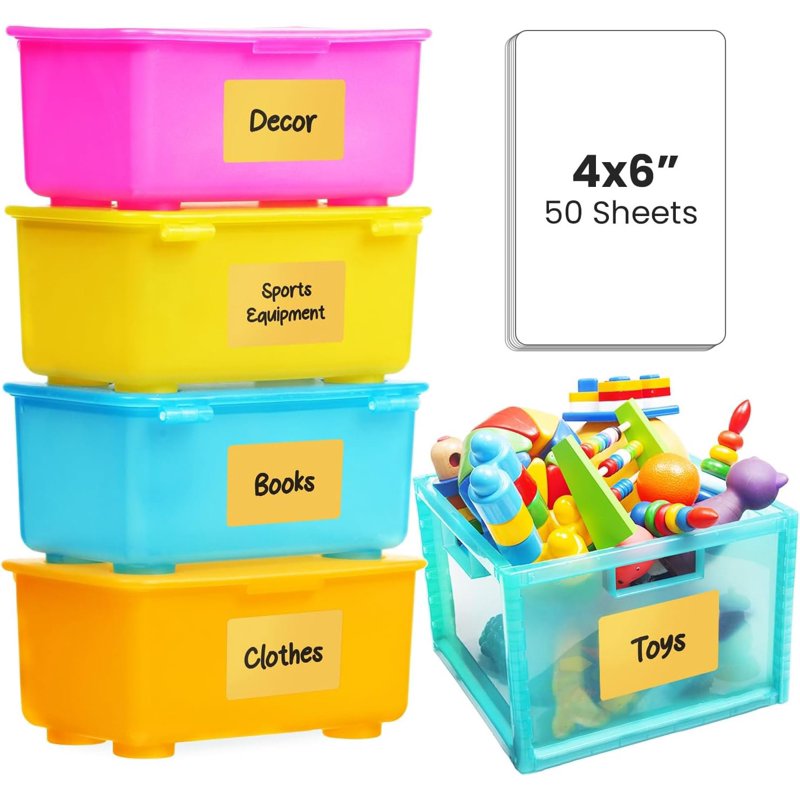 Removable Storage Bin Labels 6x4 Inches - All Colors, 50 Count