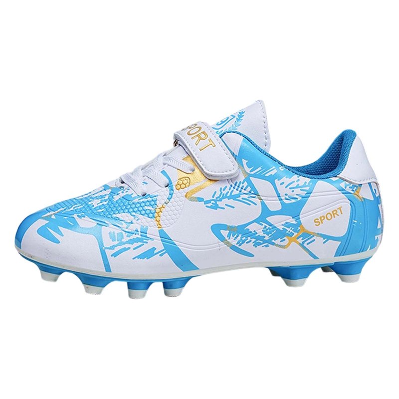 Mezzall Boys Football Cleats Firm Ground Youth Shoes with Advanced Traction, 13.5-14 Years (White/Blue) - B-209