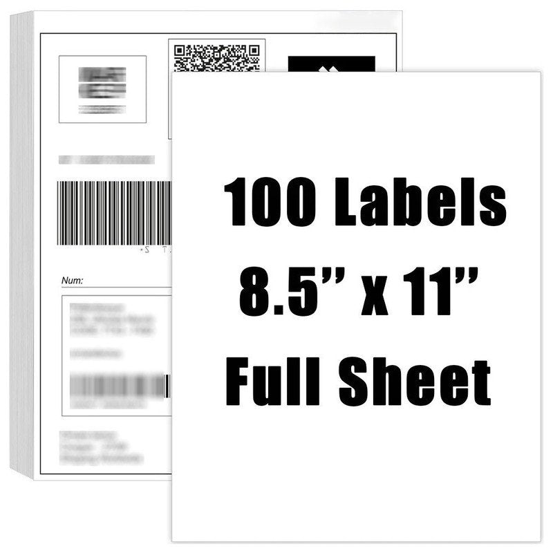 Full Sheet Shipping Labels 8.5x11 Inch - Blank Self-Adhesive Printable Labels (100 Sheets)