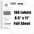 Full Sheet Shipping Labels 8.5x11 Inch - Blank Self-Adhesive Printable Labels (100 Sheets)