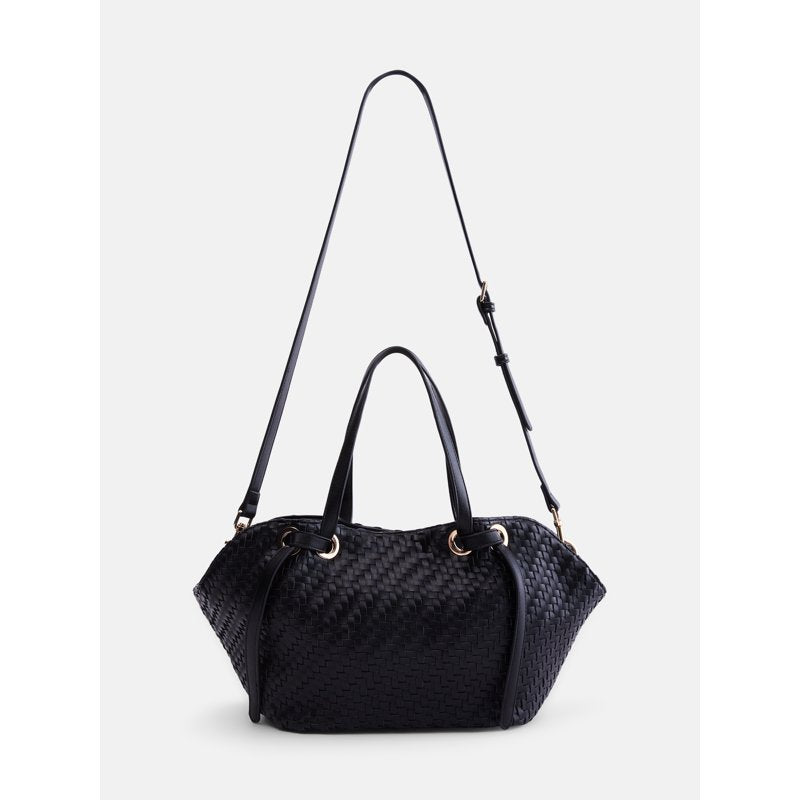 Women's Mini Clam Tote Bag - Stylish Woven Carryall with Inner Pockets