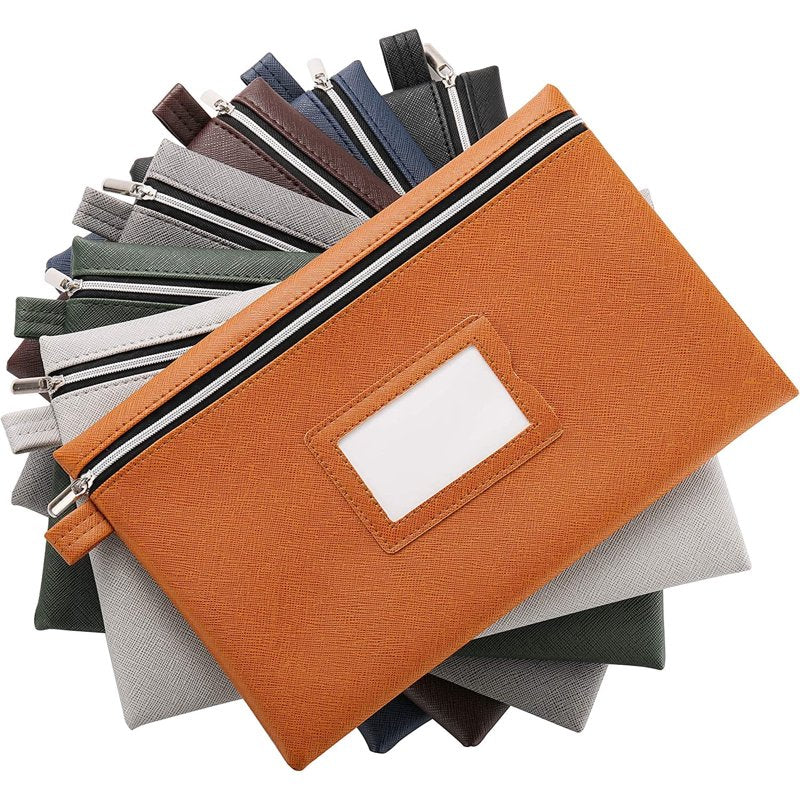7-Piece Faux Leather Bank Deposit & Cash Organizer Bag Set - Water-Resistant