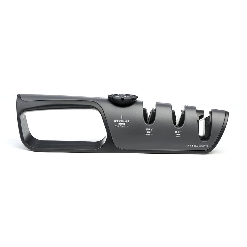 Mitsumoto Sakari Knife Sharpener with Adjustable 14°-24° Angle, 3-Slot Japanese Sharpening System - 27.2cm x 7.5cm x 5.3cm, Black
