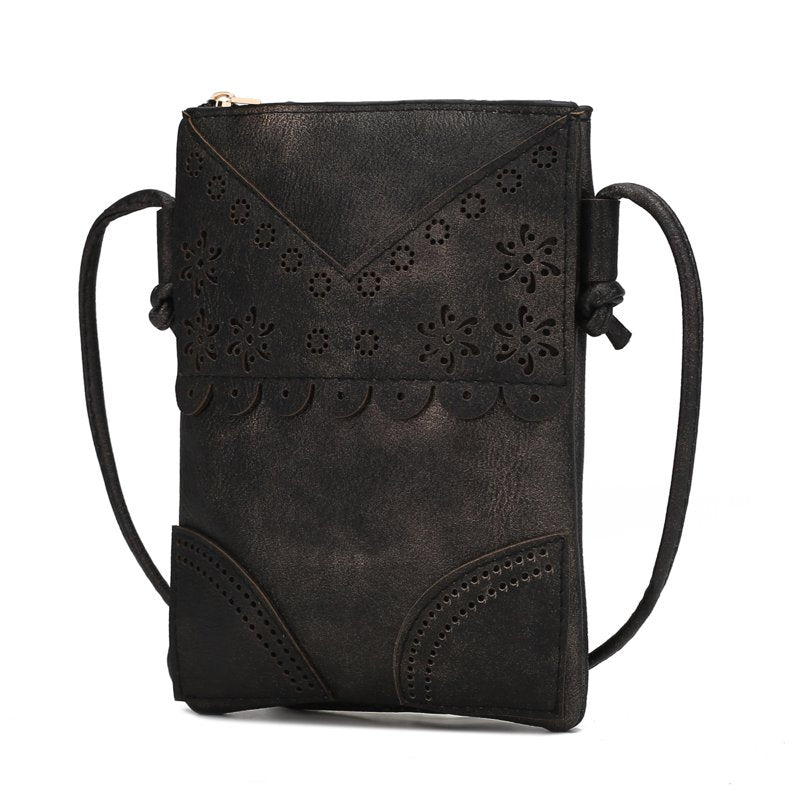 Women's Crossbody Bag - Vegan Leather, Laser-Cut Design, Adjustable Strap