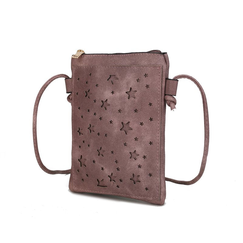 Women’s Crossbody Bag Vegan Leather Compact Handbag with Silver Embellishments