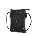 Women's Crossbody Bag with Faux Leather and Silver Details - Black