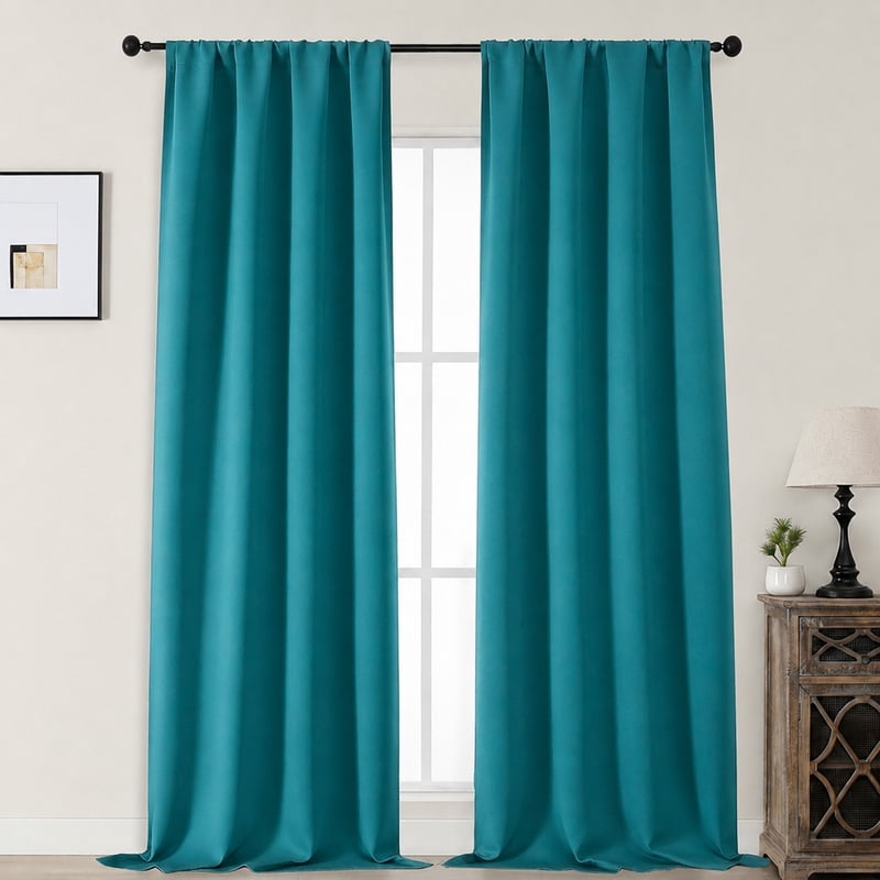 50x96 Turquoise Aether Aether 96 Inch Long Blackout Curtains - 2 Panels, Thermal Insulated, Floor-to-Cloor Drapes