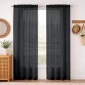 MKHILL Black Crushed Sheer Curtains 72in 2 Panels Rod Pocket Drape Set - 42x72