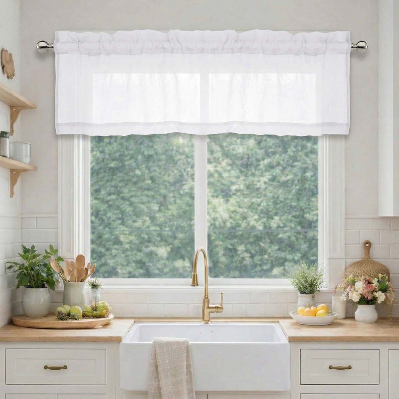 MKHILL White Crushed Valance Curtains 42x14