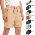 Boys Lightweight Quick-Dry Hiking Shorts 5-Piece Pack Elastic Waist Pockets Z4-Black MKOSPLRT