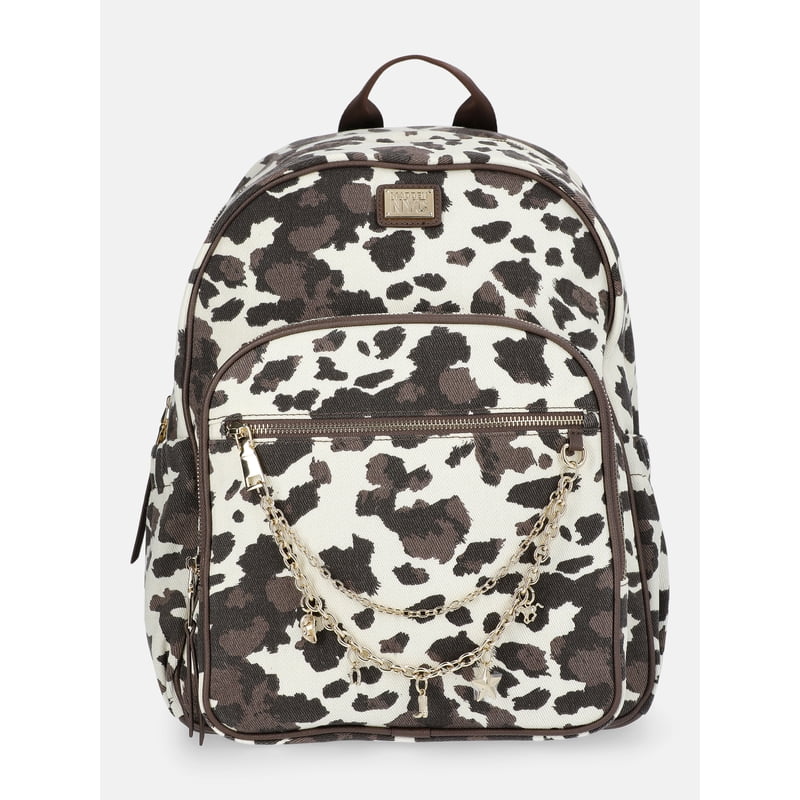 Women's Dome Backpack with Charm Chain Accent - Cow Print