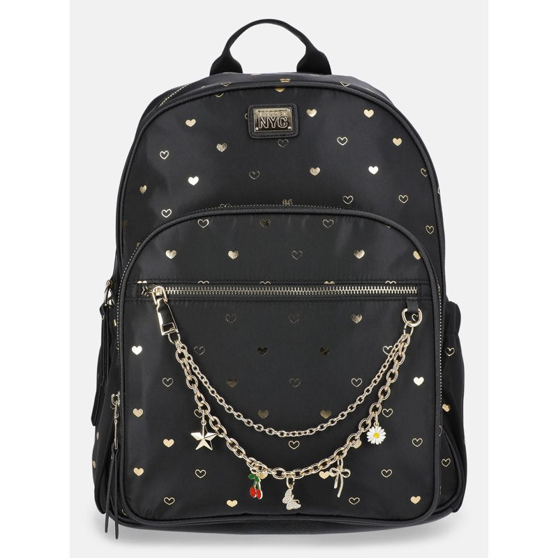 Women's Metallic Dome Backpack with Chain & Multiple Pockets