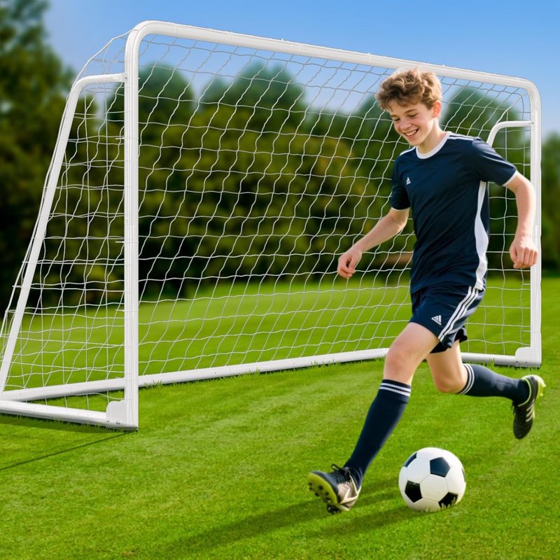 Foldable 12x6 ft Steel Soccer Goal – Portable Backyard Training Goals, White