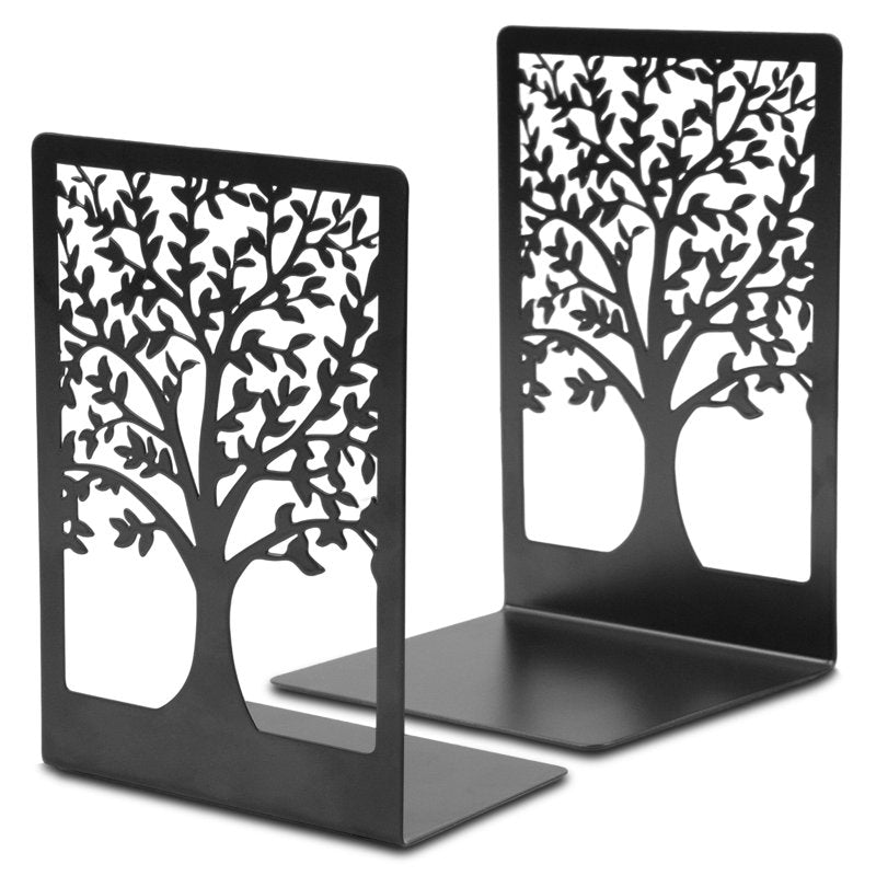 Modern Metal Bookends for Shelves - Tree & Bird Design, Heavy-Duty & Decorative