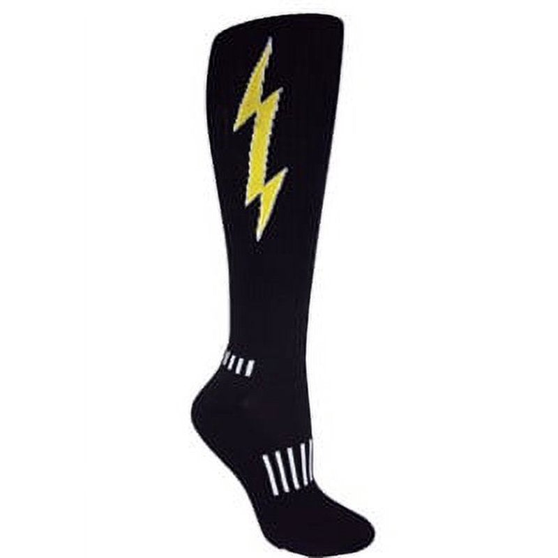 Knee-High Athletic Socks with Lightning Bolt Design for Gym & Races - Black & Yellow