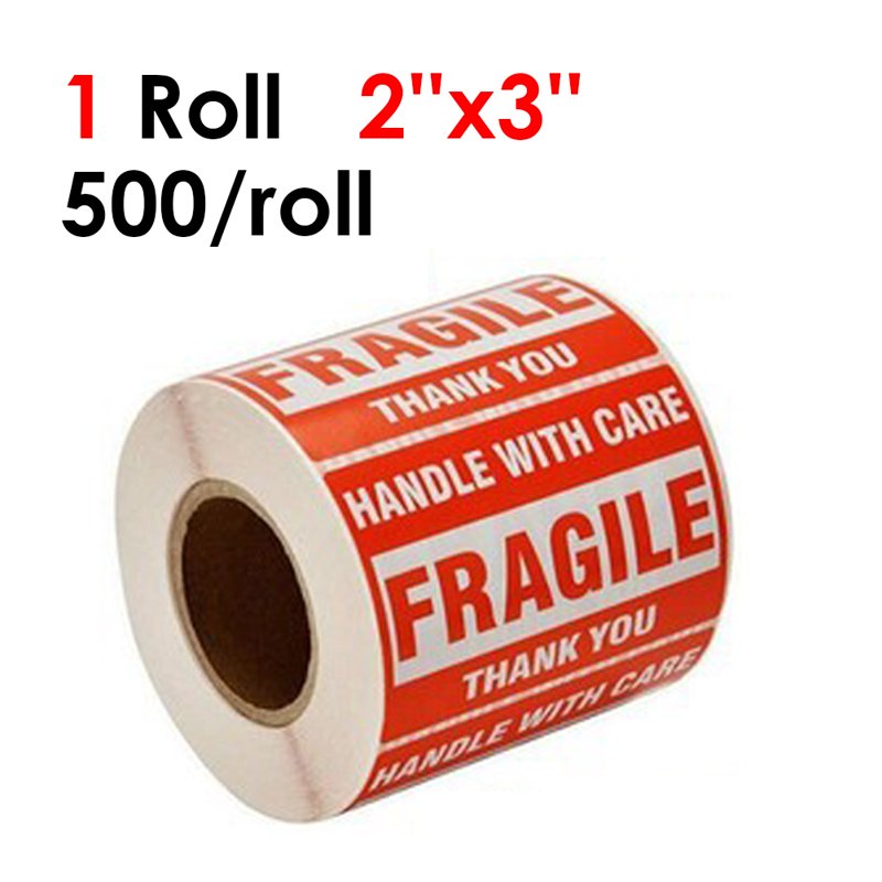 Fragile Handle With Care Stickers - Red 2x3 Inch Labels, 500 Per Roll