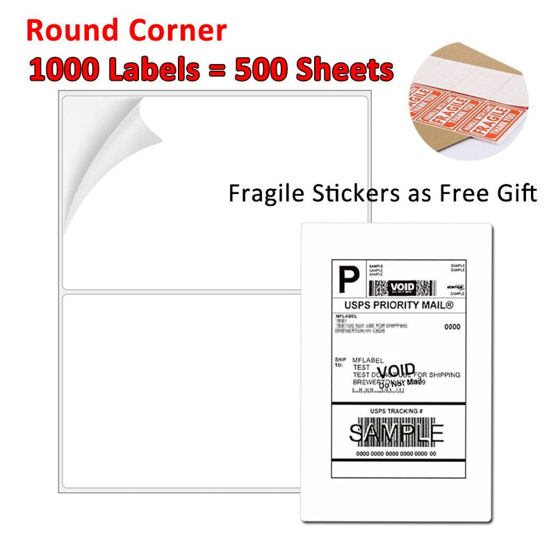 Self-Adhesive Half Sheet Shipping Labels 8.5x5.5 Inches Blank Address Labels for Laser & Inkjet Printers (1000 Labels)