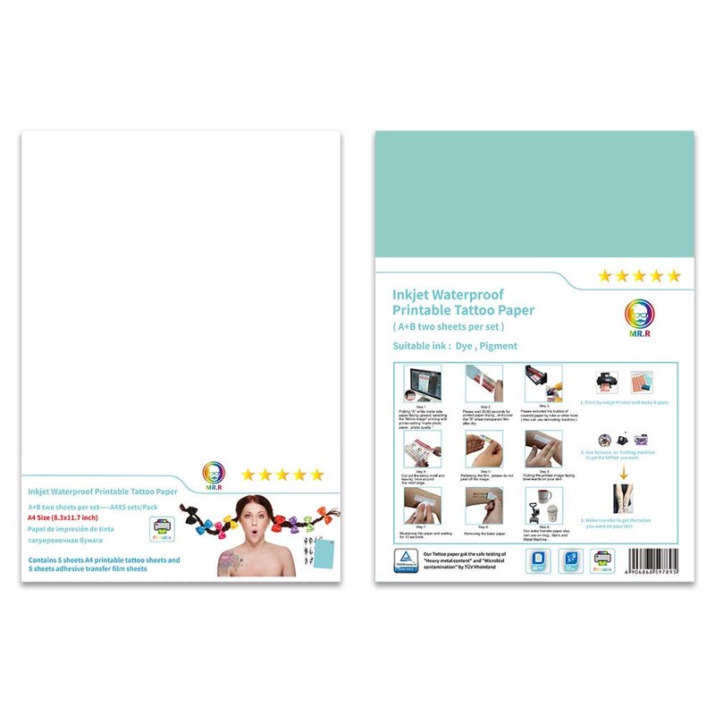 Water Transfer Paper for Temporary Body Tattoos Nail Art A4 Size 10 Sheets