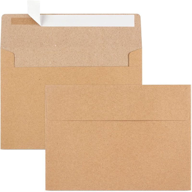 Self-Sealing Brown A7 Envelopes for Invitations & Mailing 5x7 - 100 Pack