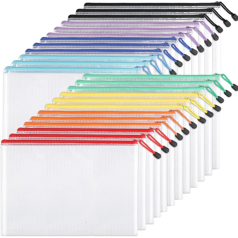 24 Pack Mesh Zipper Pouch Bags, Waterproof File & Organizer Bags for A4 Documents