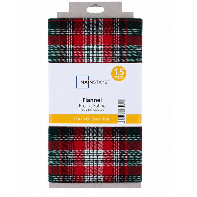 Red Green Plaid Flannel Fabric 1.5 Yards - Cotton for Crafts & Sewing