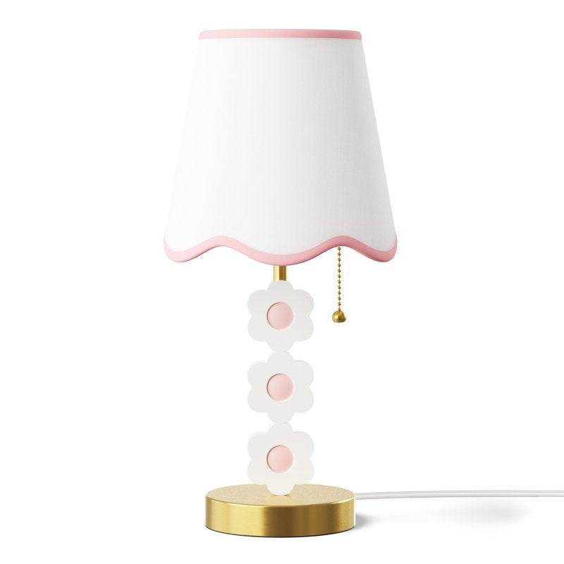 Kids Daisy Table Lamp - 16 Inch Antique Brass with White Scalloped Shade