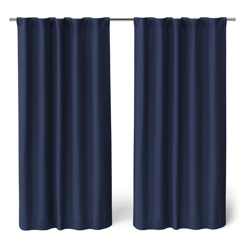 Kids Navy Blue Blackout Curtain Panel Set with Rod Pocket & Back Tabs, 30x63 Inches