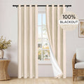Blackout Linen Blend Grommet Curtains for Bedroom & Living Room - Thermal Insulated, Light Greenish Gray, Pack of 2