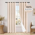Blackout Linen Blend Grommet Curtains - Thermal Insulated Room Darkening Panels