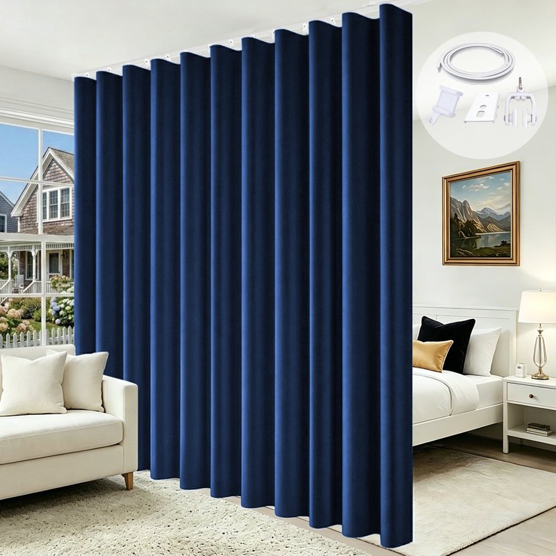 Blackout Room Divider Curtain with Ceiling Track Set - Privacy & Noise Reduction