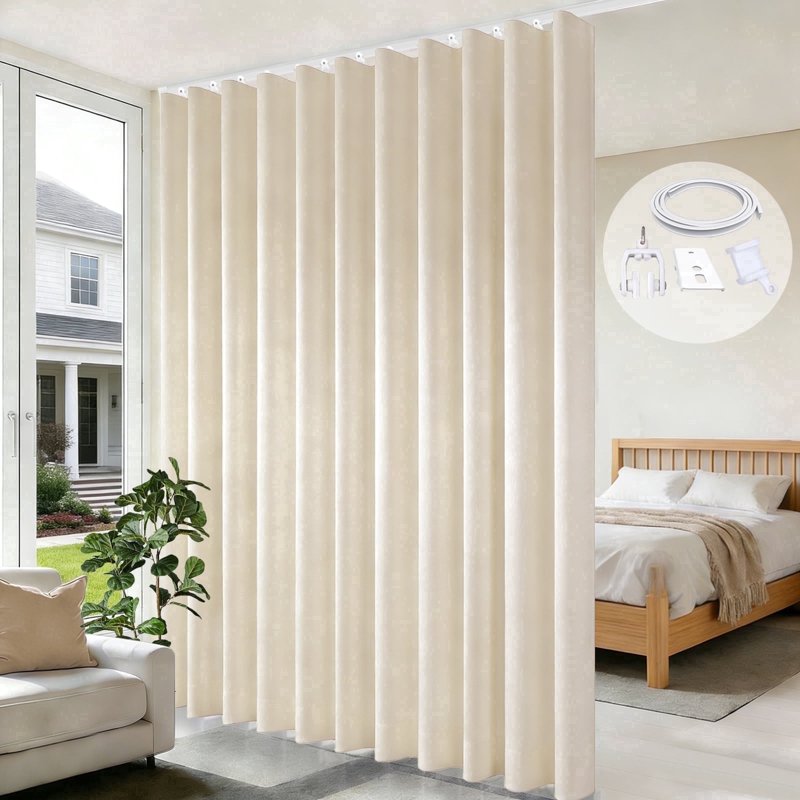 Room Divider Curtain with Ceiling Track Set - Blackout Privacy Divider for Indoor & Outdoor Use