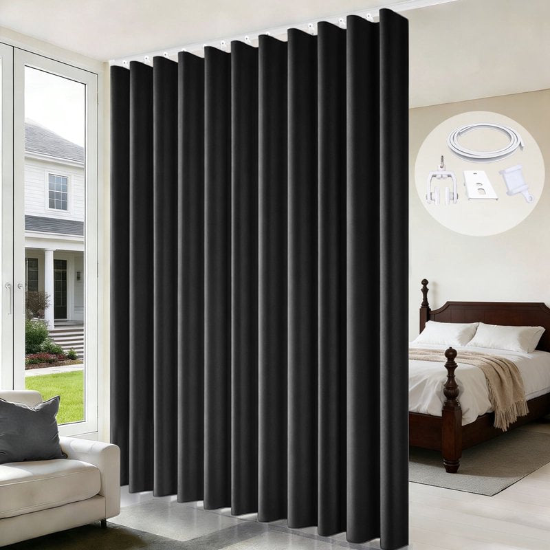 Blackout Room Divider Curtain with Ceiling Track Set - Privacy & Noise Blocker