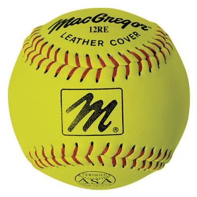Slow Pitch Softball ASA Approved 11-Inch Yellow Leather Cover with Red Seams