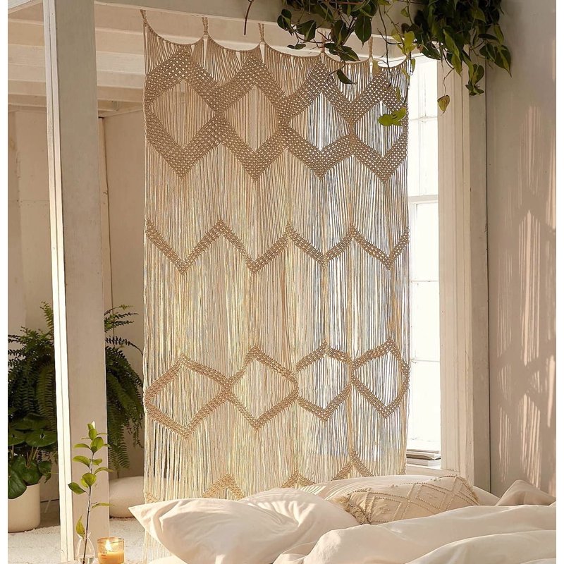 Boho Handwoven Cotton Macrame Curtain for Doorway & Window Decor 42x75 Inches