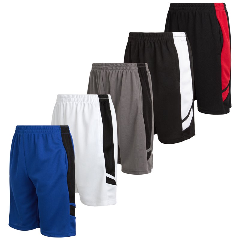 Boys Mesh Basketball Shorts 5-Pack Performance Athletic Shorts with Pockets