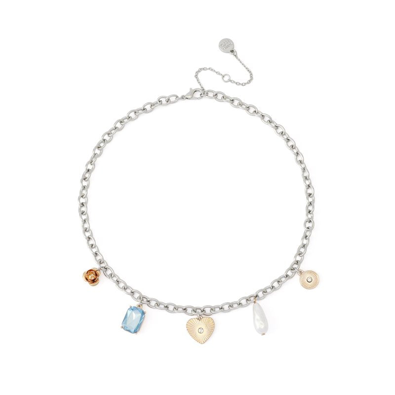 Women's Crystal Heart Charm Bib Necklace - Adjustable, Elegant Jewelry