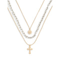 Gold Tone Cross Pendant Necklace Set for Women - 3 Piece