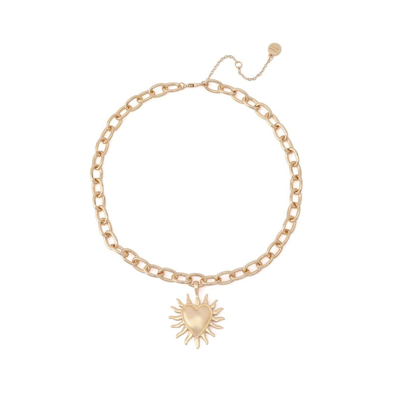 Women's Gold-Tone Heart Sun Pendant Necklace with Pearl Accent