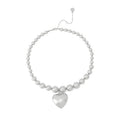 Women's Puffy Heart Pendant Necklace with Rhodium Finish - Adjustable Chain