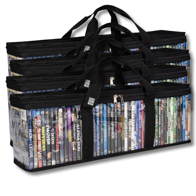 Blu-ray Media Storage Bag Case - Clear PVC Organizer for 42 Discs, Stackable, Durable Handles