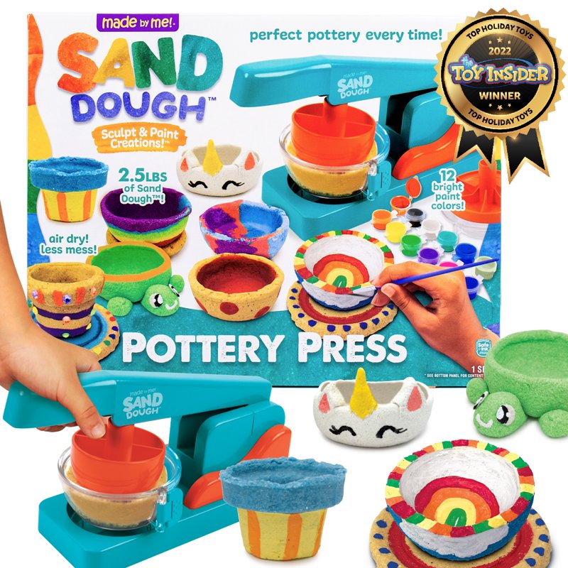 Kids Sand Dough Pottery Press Kit with Paint & Tools for Ages 6+