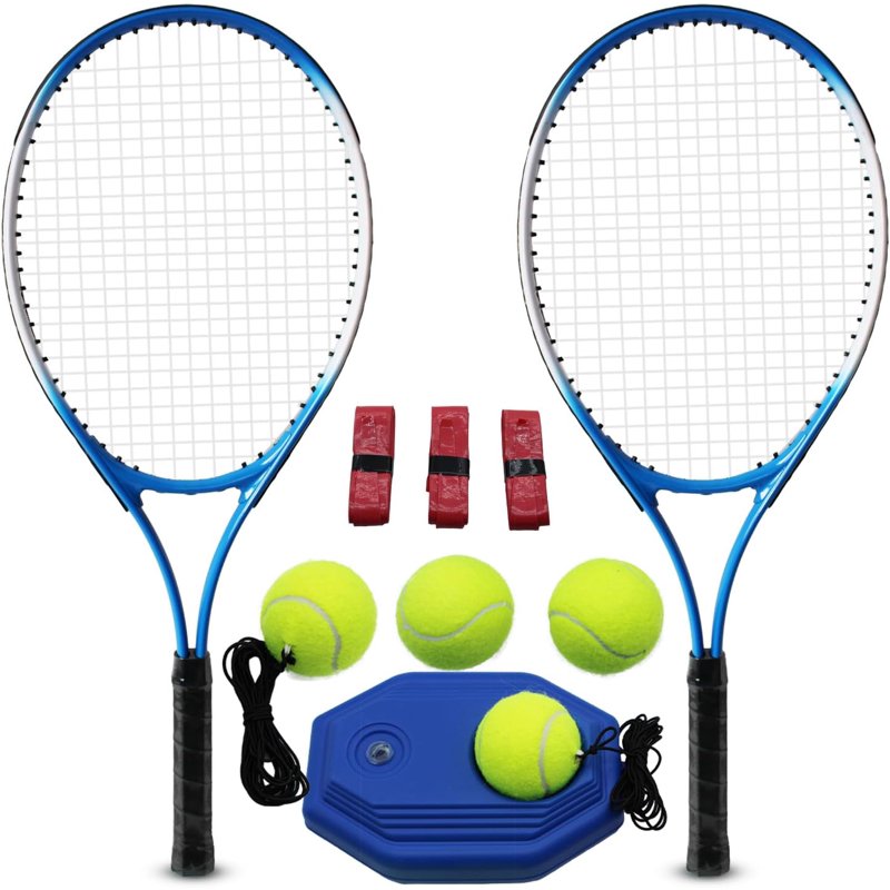 Adult Tennis Racket Set 2 Pack with Balls Overgrips Trainer Bag - 27 Inch