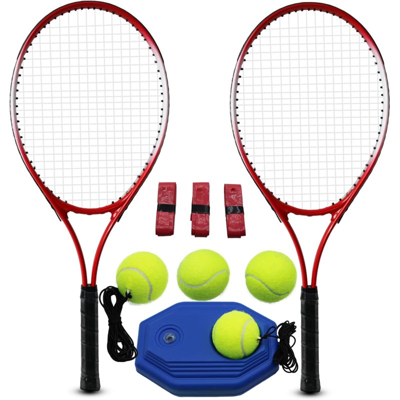 Adult Tennis Racket Set 27 Inch with 4 Balls, Overgrips, Trainer & Bag