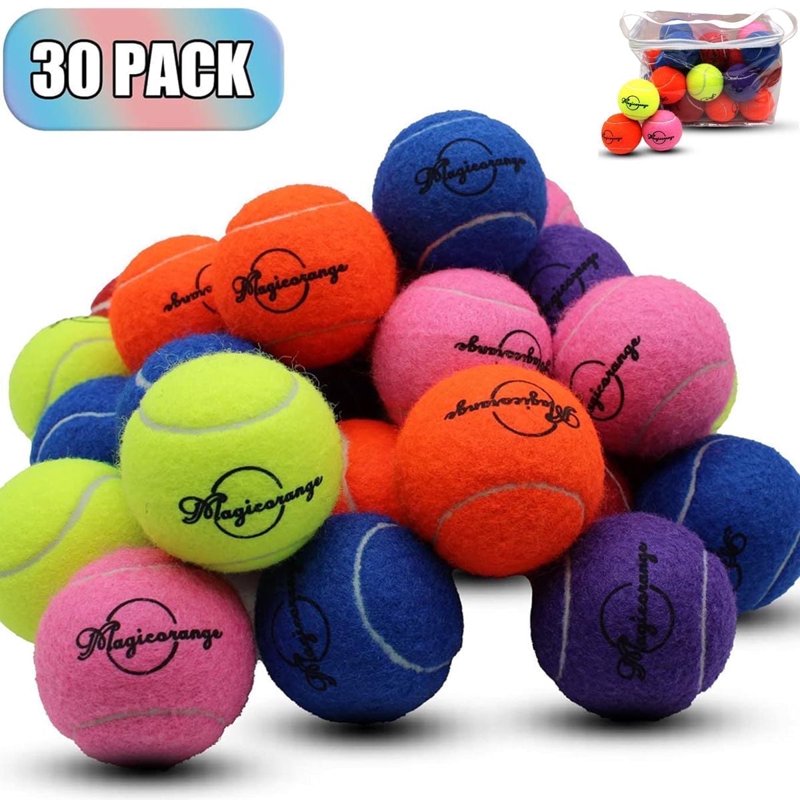 Multicolor Tennis Balls 30 Pack - Durable Practice & Training Balls for Dogs and Sports