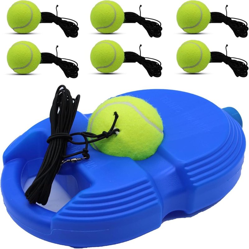 Solo Tennis Trainer Rebound Ball Set with 6 String Balls for Beginners & Kids
