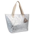 Insulated Beach Tote Bag with Tassel for Women - Silver