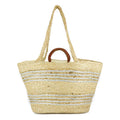 Women's Straw Jute Tote Bag with Wooden Handles & Crossbody Strap