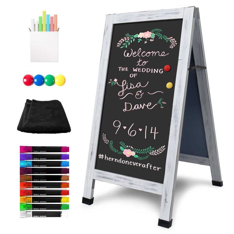 Large Magnetic A-Frame Chalkboard Sign 40x20 Inches Double Sided White Wooden Frame