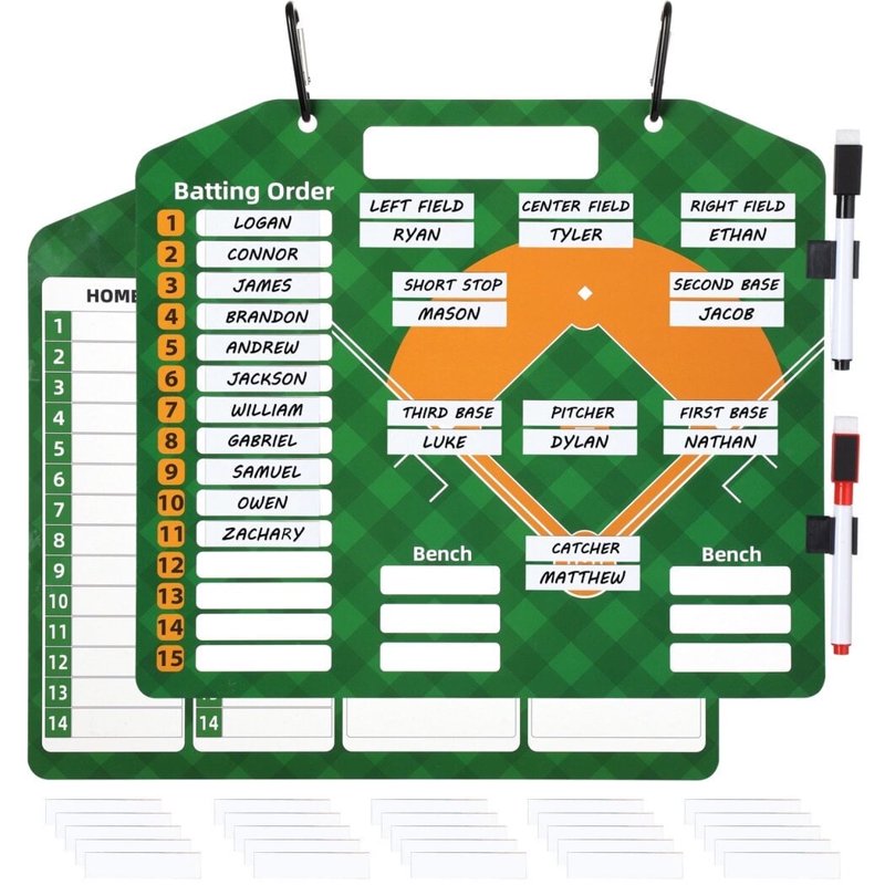 Portable Double-Sided Baseball Lineup Board with 30 Strips & 2 Pens, 12.6 x 11 Inches